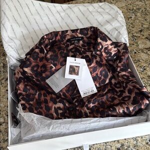 Nadine Merabi Darcie Leopard Print Satin Sleepwear Pajamas S/M